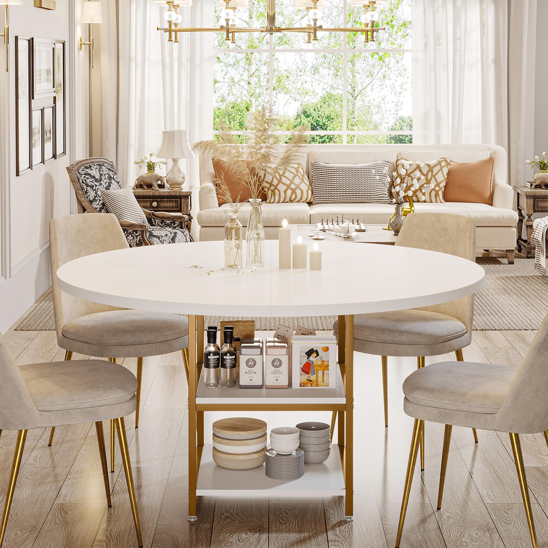 Tribesigns ダイニングテーブル 丸 単品 4~5人用 ホワイト Tribesigns ダイニングテーブル 丸 単品 4~5人用 ホワイト 食卓